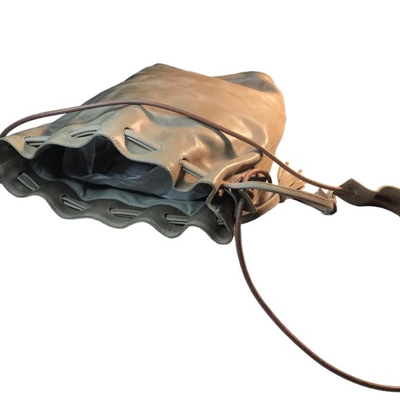 MONSERAT De LUCCA Sacha Beige Sand LEATHER Tassel Drawstring Fringe Bucket Bag! - Picture 9 of 13